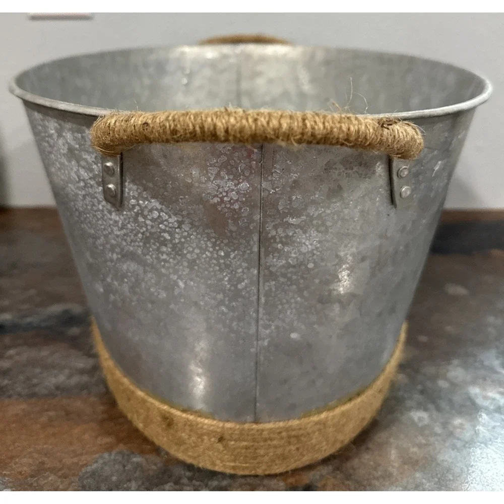 Seaside Galvanized Metal Beverage Tub Jute Rope Handles Farmhouse Ice Bucket